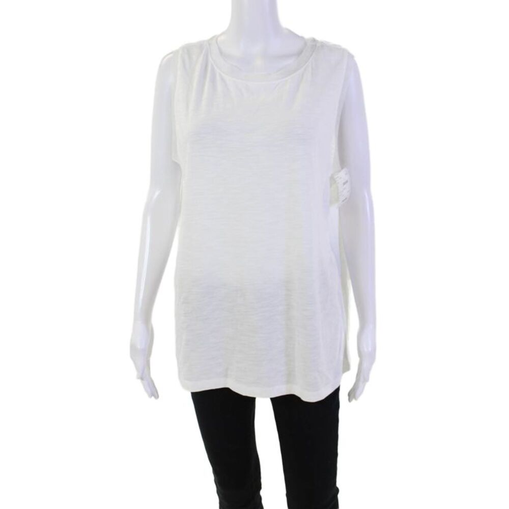 French Dressing Jeans Womens Scoop Neck Mesh Trim Boxy Tank Top White Size Large